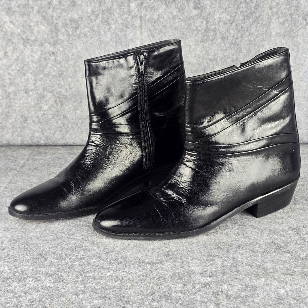 Nunn Bush Ankle Boots Mens 9 Black Leather Side Zip Pointed Toe Dress